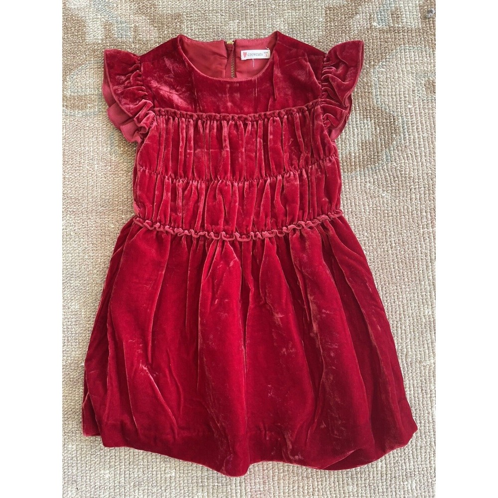 J Crew Crewcuts Girls Smocked-Waist Dress in Red Velvet Sz 3, Valentines Dress